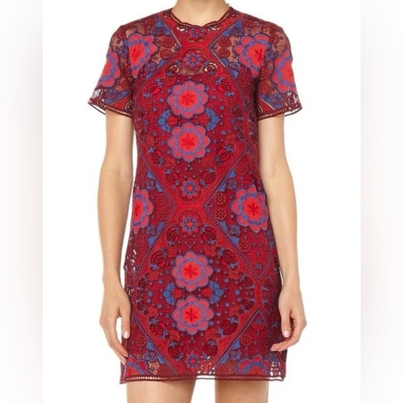 Sandro Paris Red Lys Mini Dress Size 1 - Picture 1 of 8